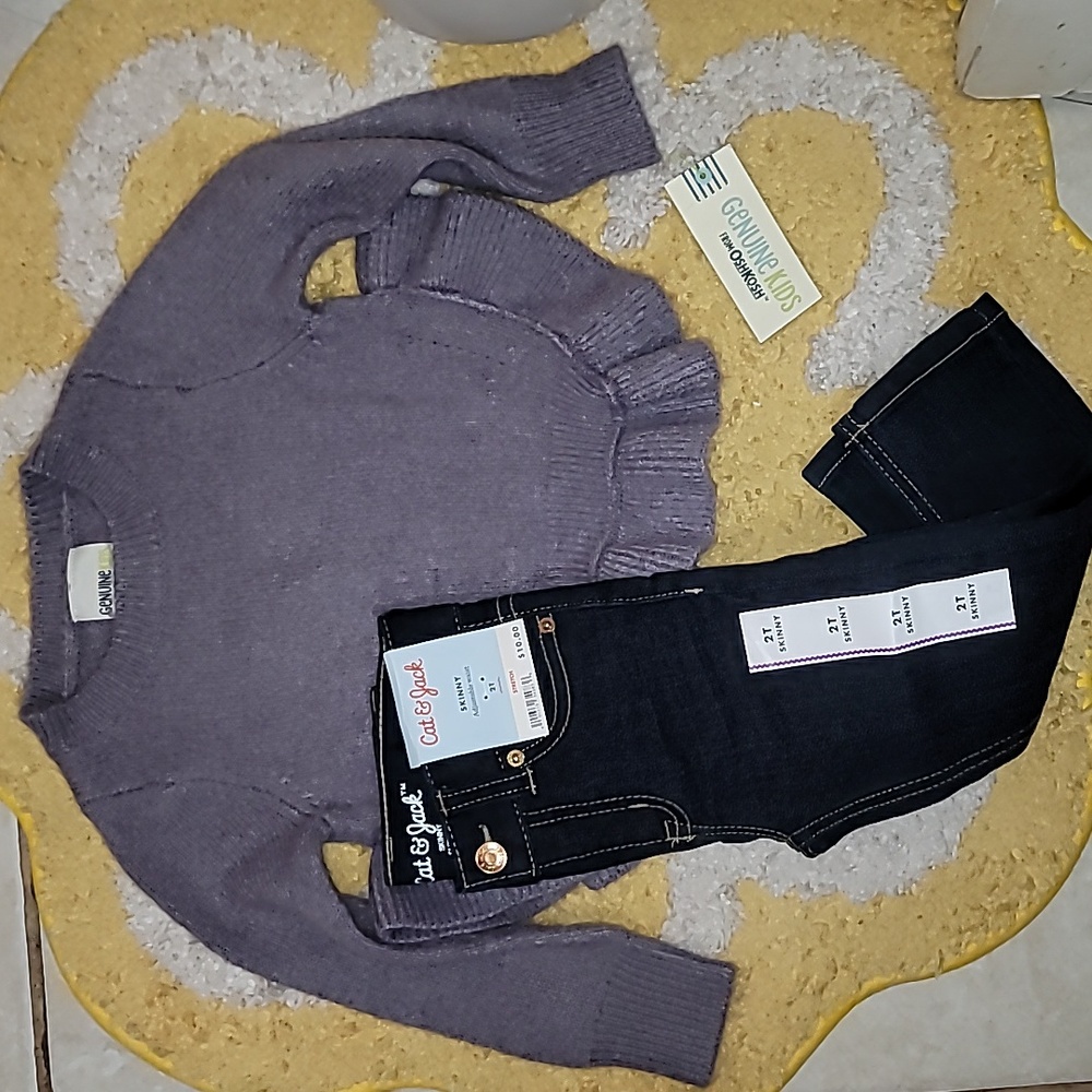 Cute outfit 2T sweater & jeans mix match outfit New Oshkosh B'Gosh Cat & Jack